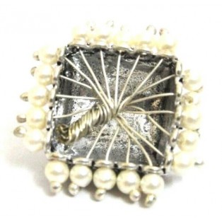 Silver Oxidized Earring - Hook Dangle Drop Tribal - Big Magic Box with Beads 3